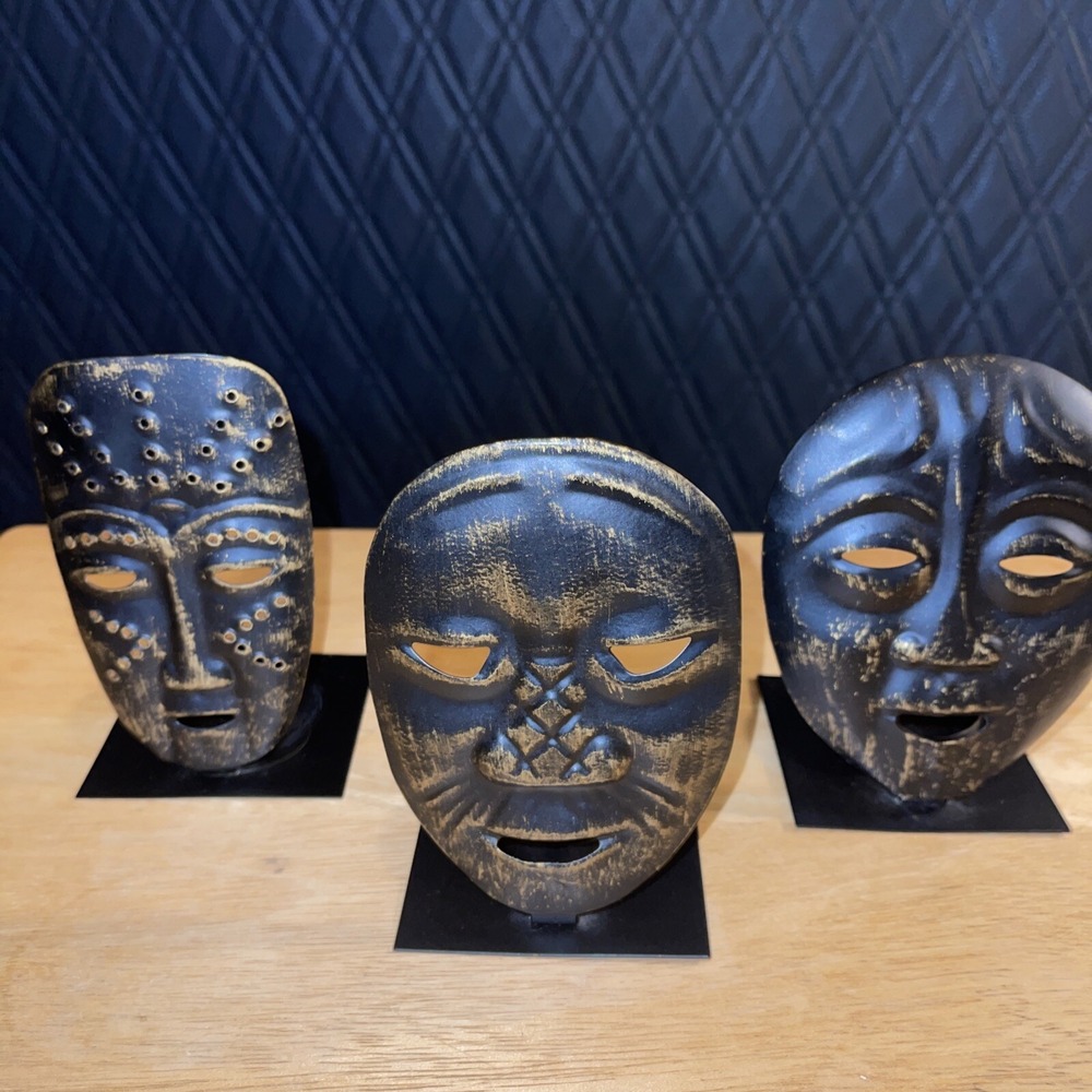 Vintage Theatre Mask Painted Black Metal Candle Holders Home Decor Tea light - Picture 2 of 12